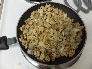 Sauteing the tempeh and onions