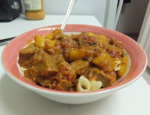 soy sausage and peppers over penne vodka